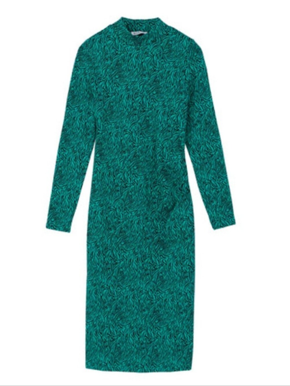Kettlewell emerald green animal print long sleeve mock neck dress